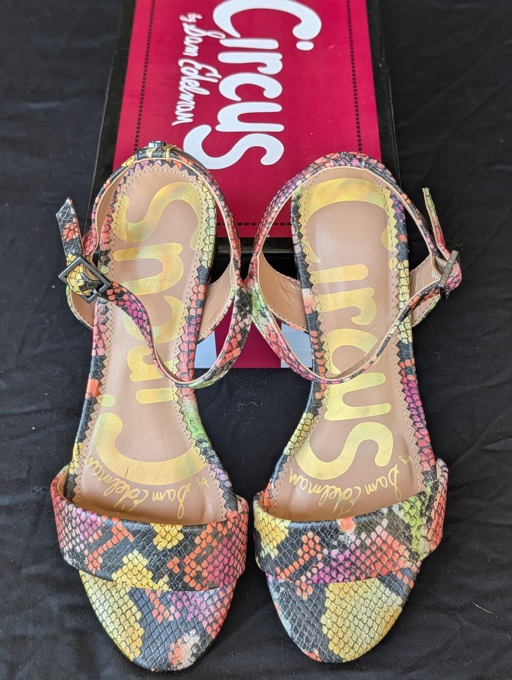 Sam Edelman Circus Snake Print Block Heel Ankle Strap Sandals Women's 6